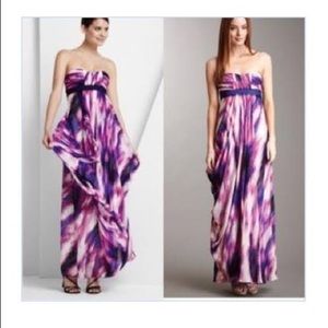 New BCBG MAXAZRIA Strapless Crinkle Chiffon Purple Printed Dress Gown